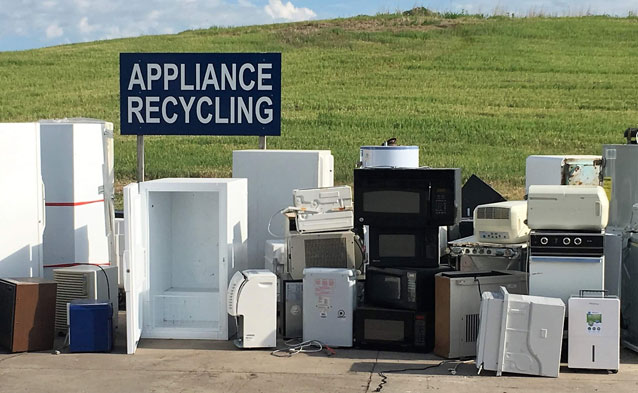 Recycling household appliances old fridge, air-conditioner, dishwasher or tumble dryer